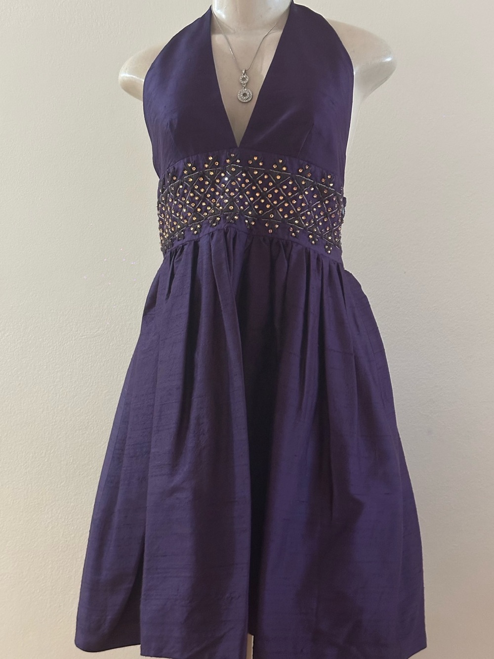 Milly NY Girls Deep Purple Halter Party Dress with Embellished Waist Size 4.